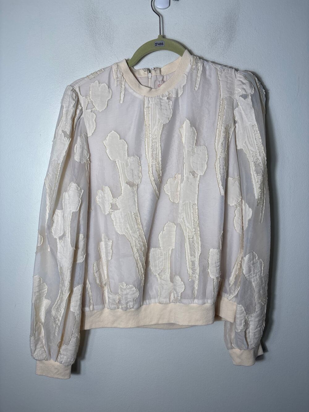 Ceibon Ivory Long Puff sleeve Blouse Sz L